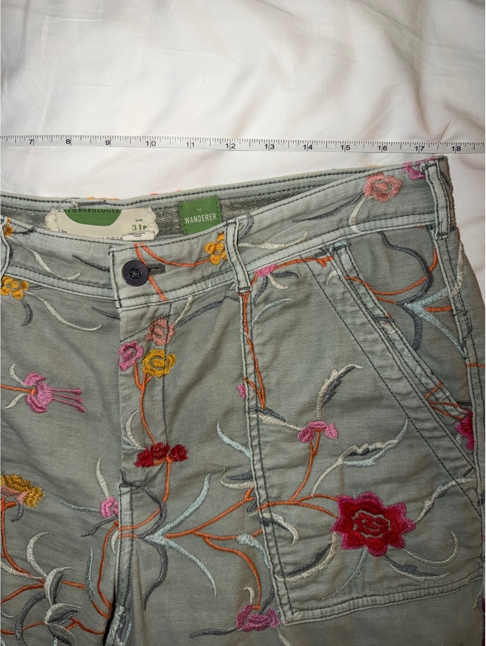 Anthropologie Pilcro The Wanderer Embroidered Floral Cargo Utility Pants 31P - Picture 6 of 9